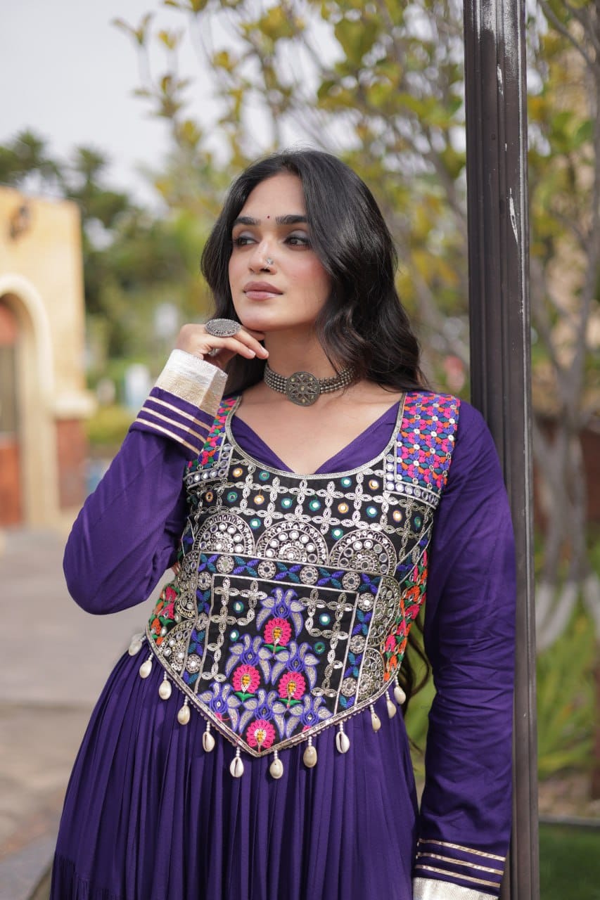 SM Rayon Gown with Gota Patti Lace & Mirror Work Blouse