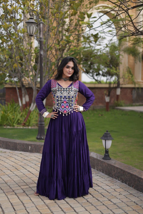 SM Rayon Gown with Gota Patti Lace & Mirror Work Blouse