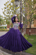 SM Rayon Gown with Gota Patti Lace & Mirror Work Blouse