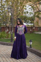 SM Rayon Gown with Gota Patti Lace & Mirror Work Blouse