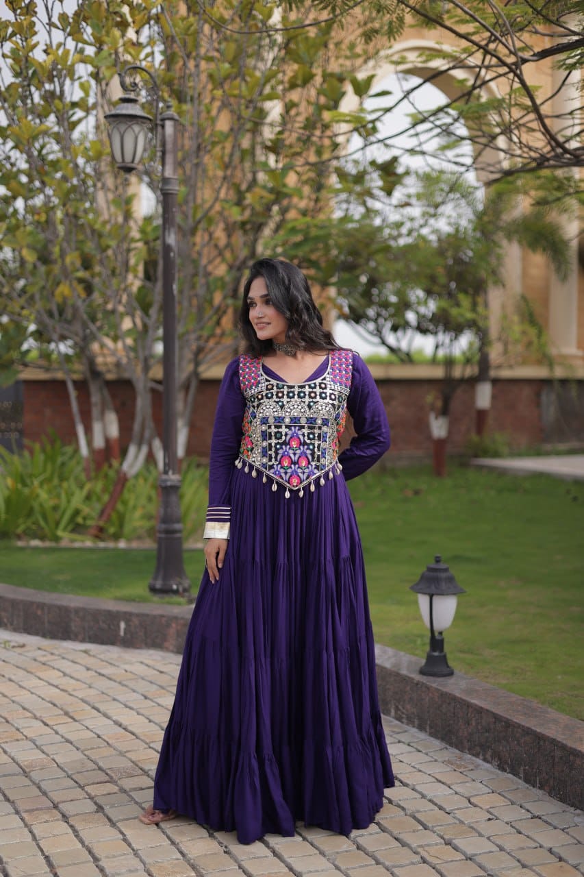 SM Rayon Gown with Gota Patti Lace & Mirror Work Blouse