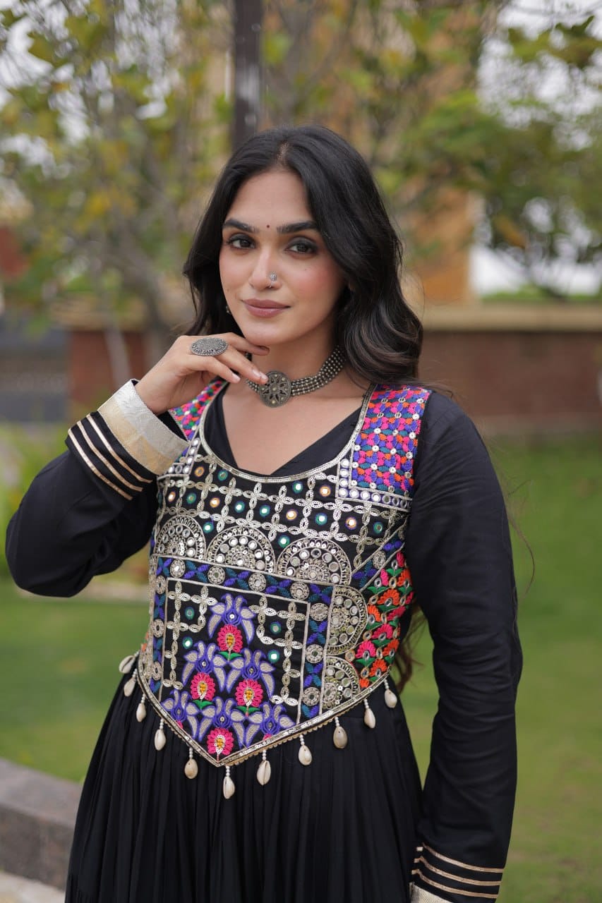 SM Rayon Gown with Gota Patti Lace & Mirror Work Blouse