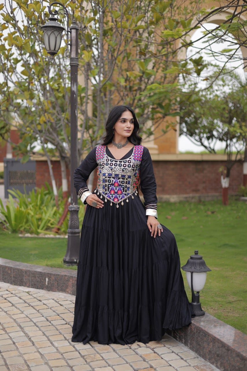 SM Rayon Gown with Gota Patti Lace & Mirror Work Blouse