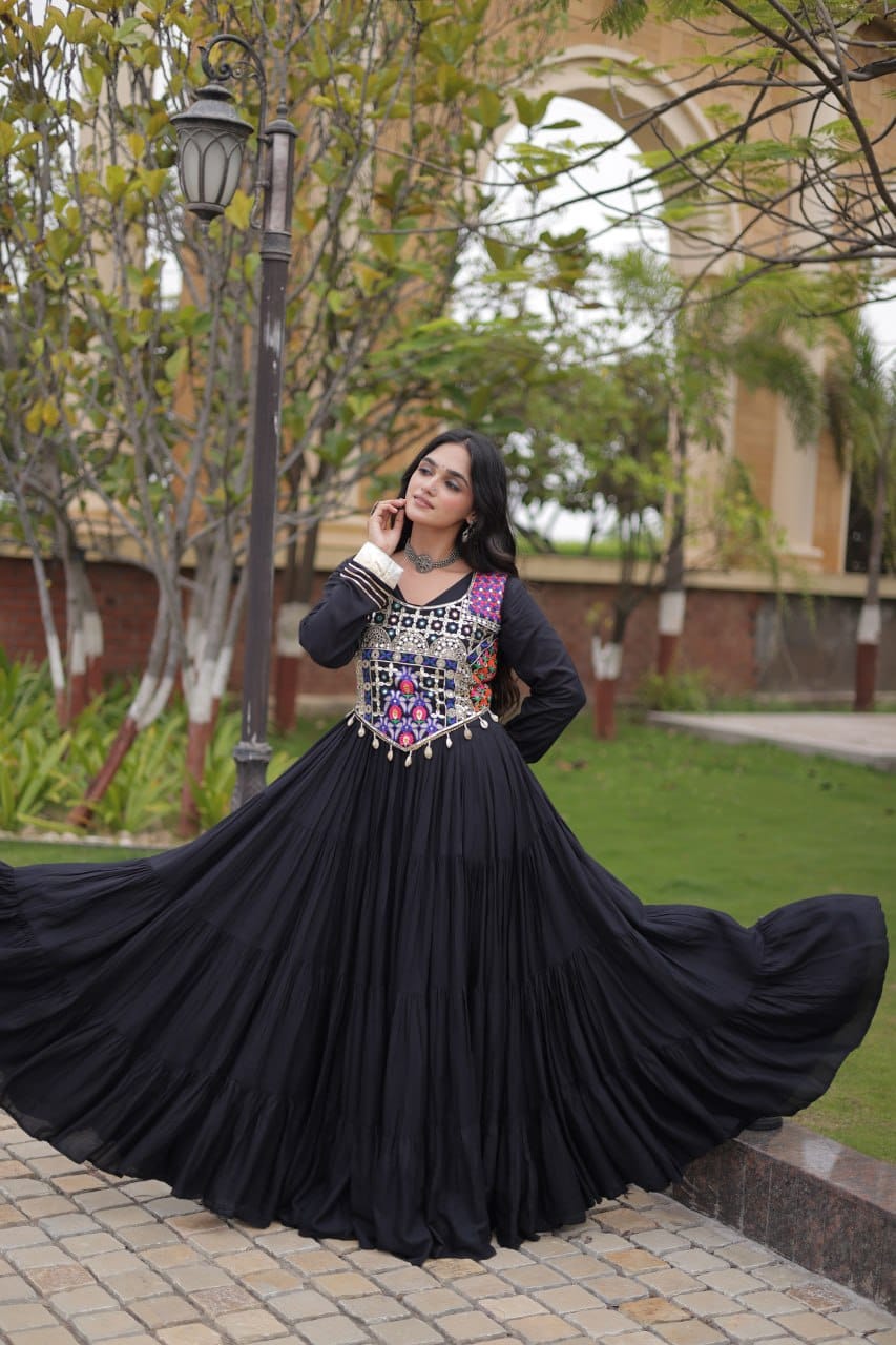 SM Rayon Gown with Gota Patti Lace & Mirror Work Blouse