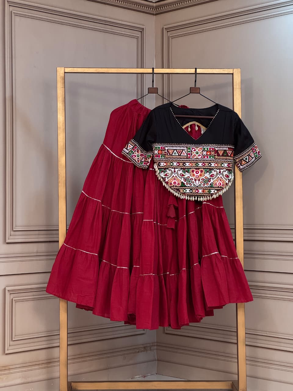 SM Kora Cotton Full-Stitched Lehenga with Kutchi Patchwork Blouse