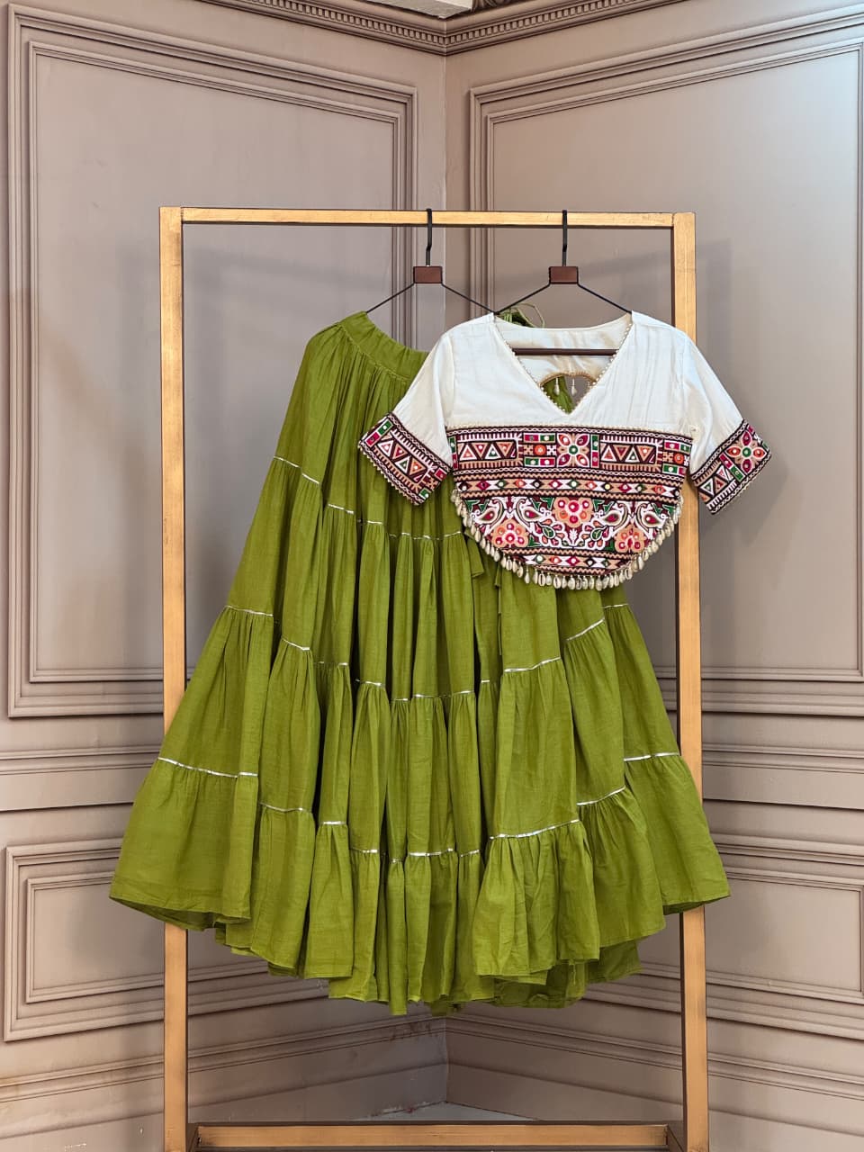 SM Kora Cotton Full-Stitched Lehenga with Kutchi Patchwork Blouse