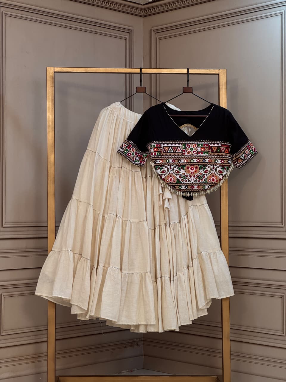 SM Kora Cotton Full-Stitched Lehenga with Kutchi Patchwork Blouse
