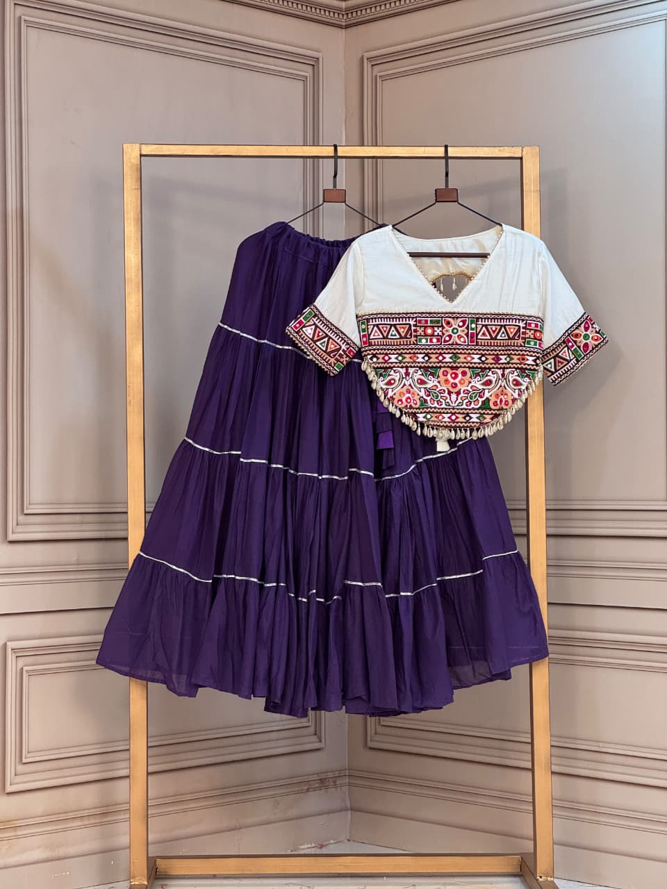 SM Kora Cotton Full-Stitched Lehenga with Kutchi Patchwork Blouse