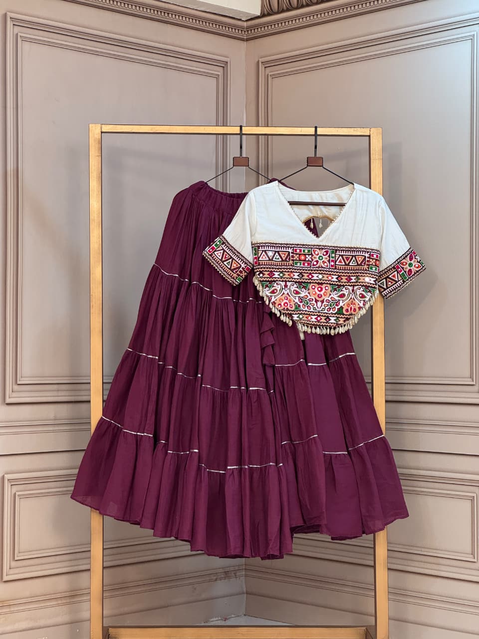 SM Kora Cotton Full-Stitched Lehenga with Kutchi Patchwork Blouse