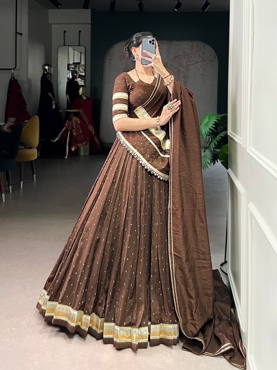 SM Pure Chanderi Zari Woven Lehenga with Matching Blouse & Dupatta