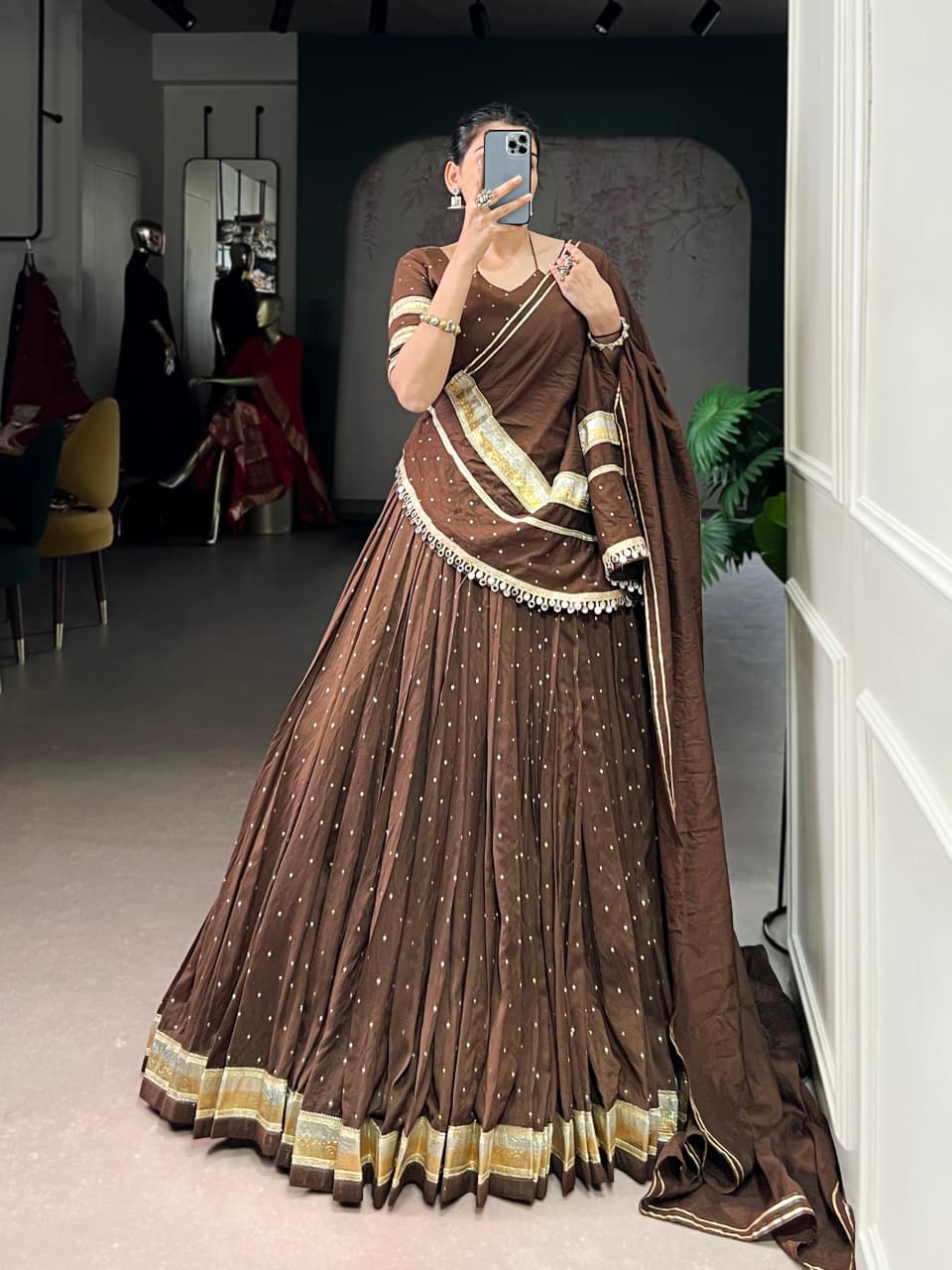 SM Pure Chanderi Zari Woven Lehenga with Matching Blouse & Dupatta