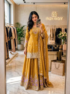 SM Trending Designer Party Wear: 3-Piece Chinon Silk Sharara Set