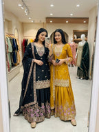 SM Trending Designer Party Wear: 3-Piece Chinon Silk Sharara Set