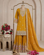 SM Trending Designer Party Wear: 3-Piece Chinon Silk Sharara Set