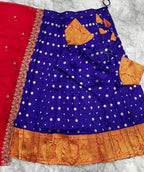 SM Kanjivaram Silk Zari Weaving South Style Lehenga Choli Set with Cutwork Dupatta