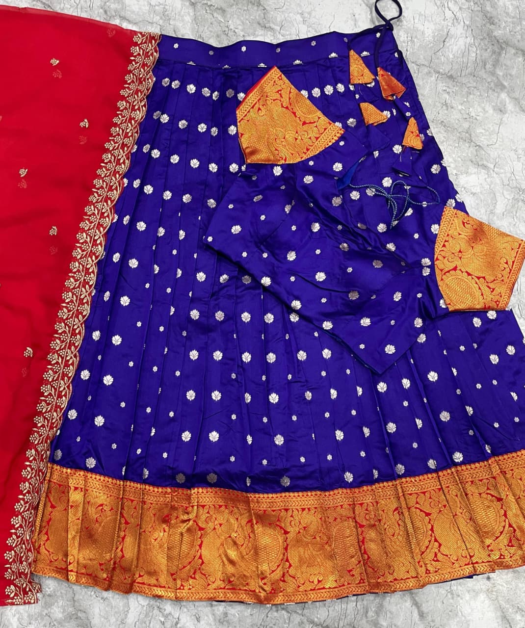 SM Kanjivaram Silk Zari Weaving South Style Lehenga Choli Set with Cutwork Dupatta