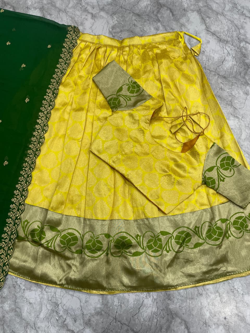 SM Kanjivaram Silk Zari Weaving South Style Lehenga Choli Set with Cutwork Dupatta