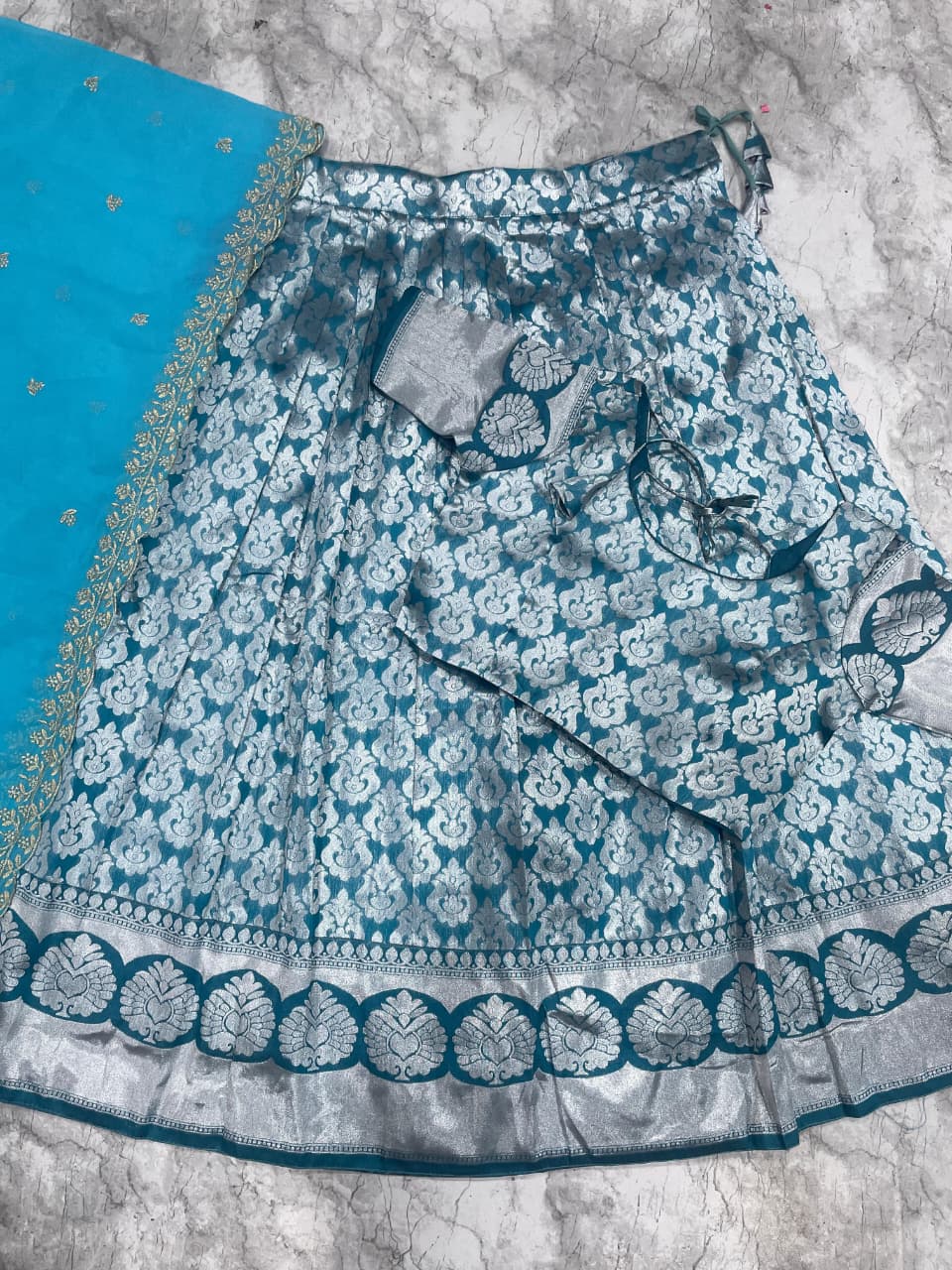 SM Kanjivaram Silk Zari Weaving South Style Lehenga Choli Set with Cutwork Dupatta
