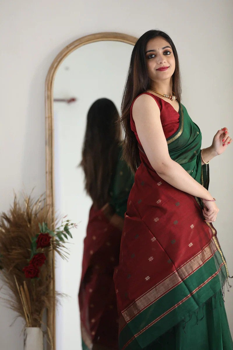 SM Soft Linen Slub Festive Saree with All-Over Jacquard Weaving