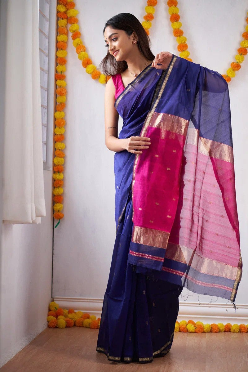 SM Soft Linen Slub Festive Saree with All-Over Jacquard Weaving