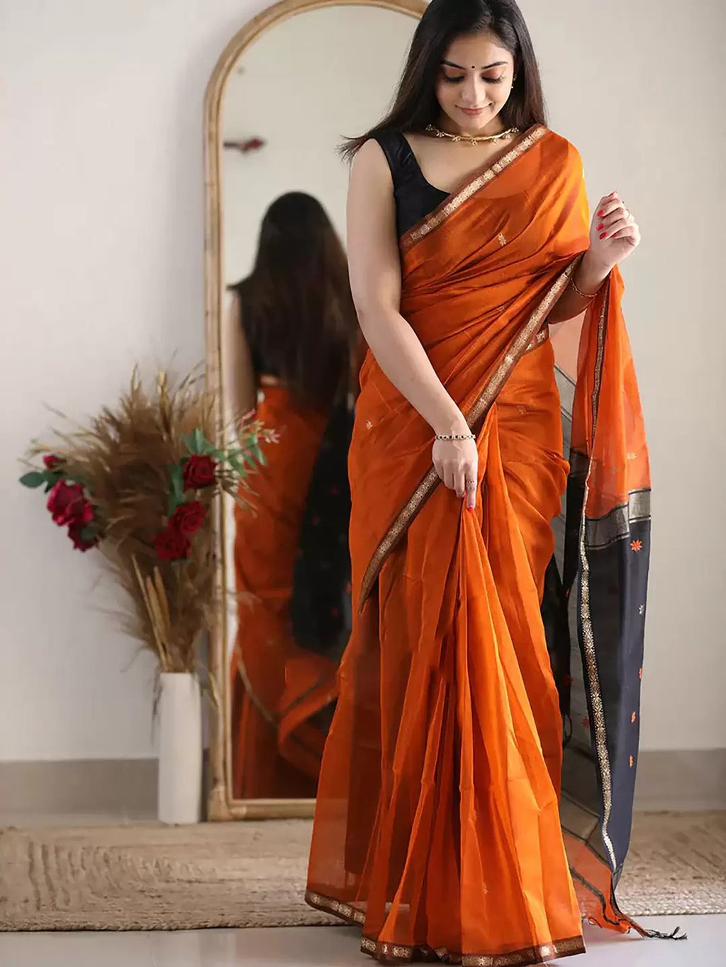 SM Soft Linen Slub Festive Saree with All-Over Jacquard Weaving
