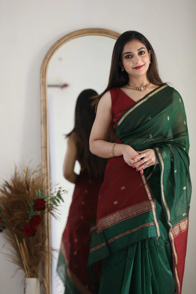 SM Soft Linen Slub Festive Saree with All-Over Jacquard Weaving