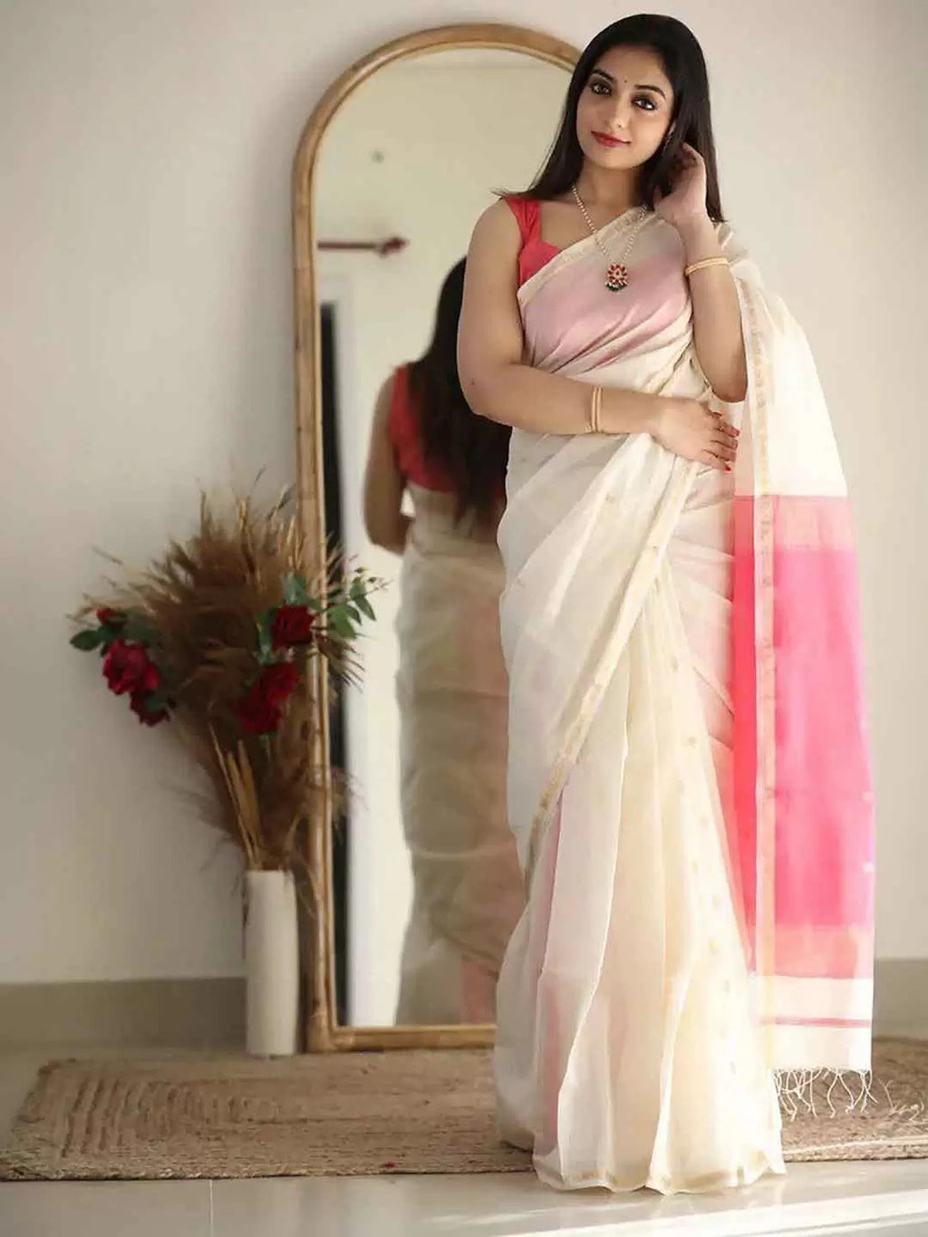 SM Soft Linen Slub Festive Saree with All-Over Jacquard Weaving