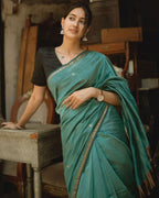 SM Soft Linen Slub Festive Saree with All-Over Jacquard Weaving