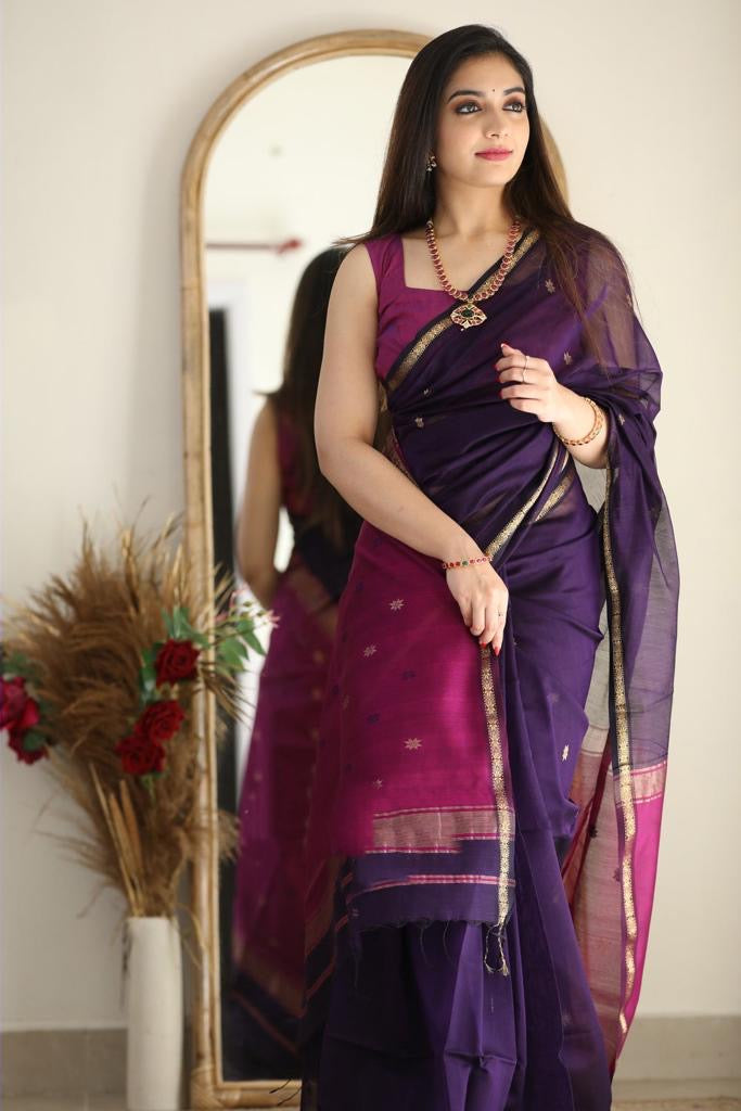 SM Soft Linen Slub Festive Saree with All-Over Jacquard Weaving