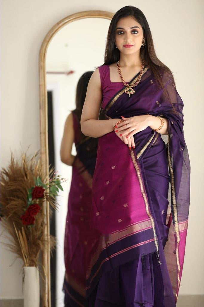 SM Soft Linen Slub Festive Saree with All-Over Jacquard Weaving