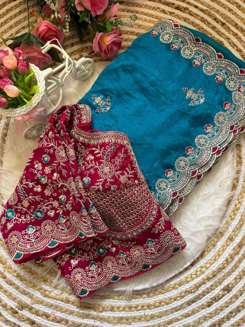 SM Designer Sequence and Thread Work Space Silk Festive Saree