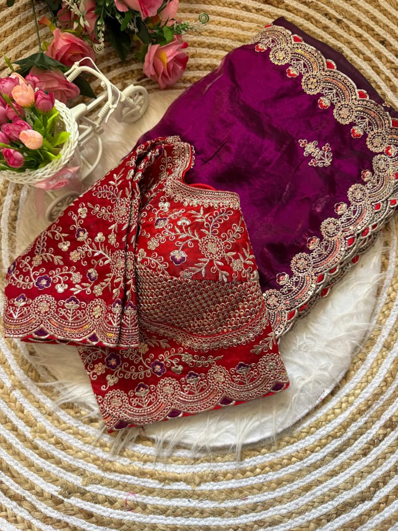 SM Designer Sequence and Thread Work Space Silk Festive Saree