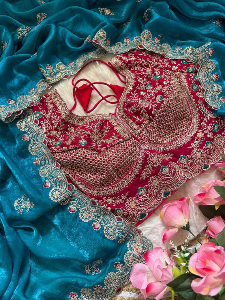 SM Designer Sequence and Thread Work Space Silk Festive Saree