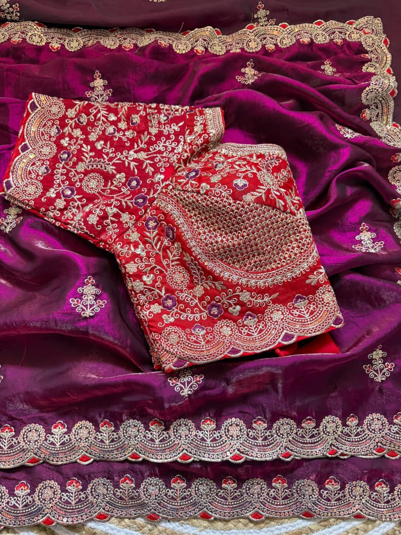 SM Designer Sequence and Thread Work Space Silk Festive Saree