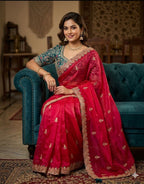 SM Designer Sequence and Thread Work Space Silk Festive Saree