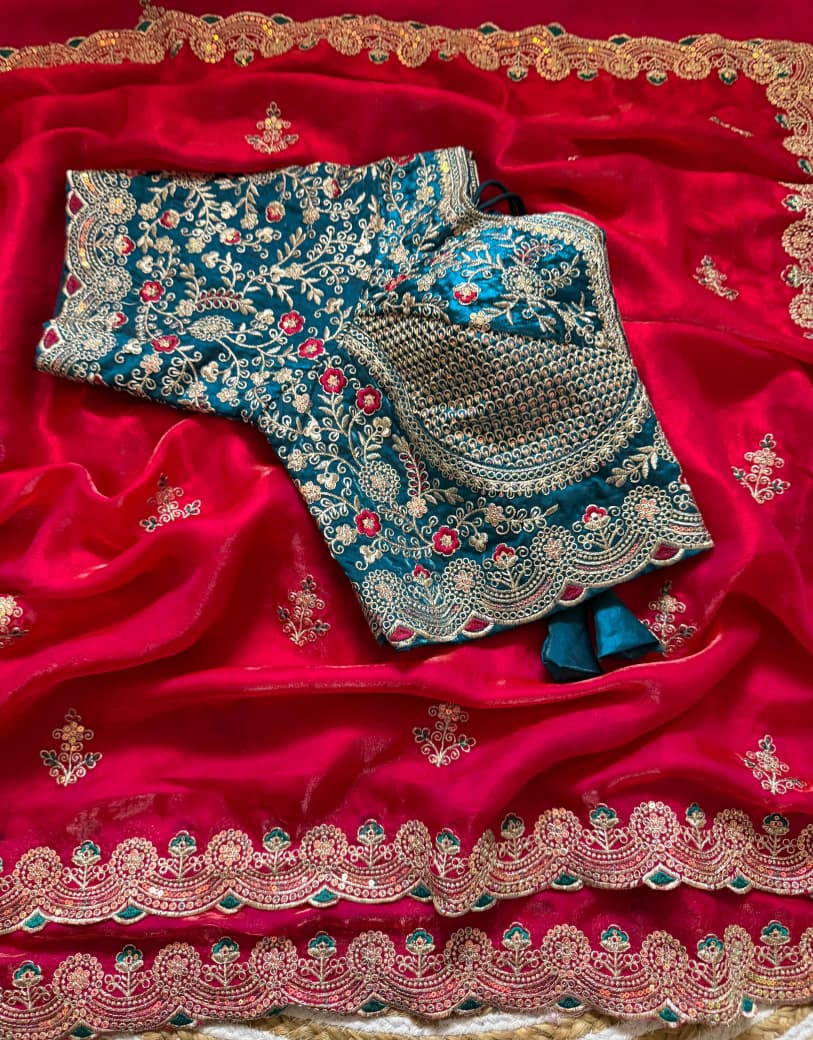 SM Designer Sequence and Thread Work Space Silk Festive Saree