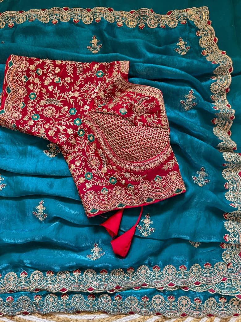 SM Designer Sequence and Thread Work Space Silk Festive Saree