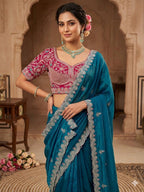SM Designer Sequence and Thread Work Space Silk Festive Saree