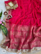 SM Designer Fendy Chiffon Party Wear Saree with Ghungroo Lace Work Blouse