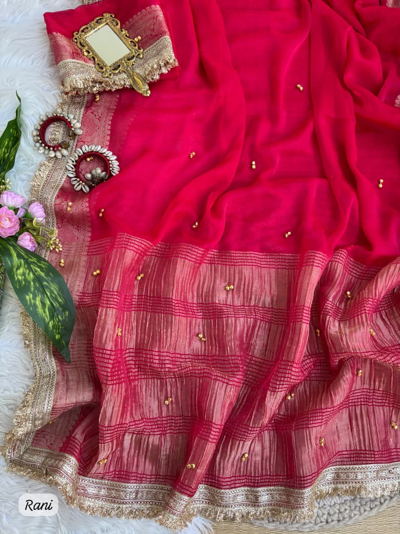 SM Designer Fendy Chiffon Party Wear Saree with Ghungroo Lace Work Blouse