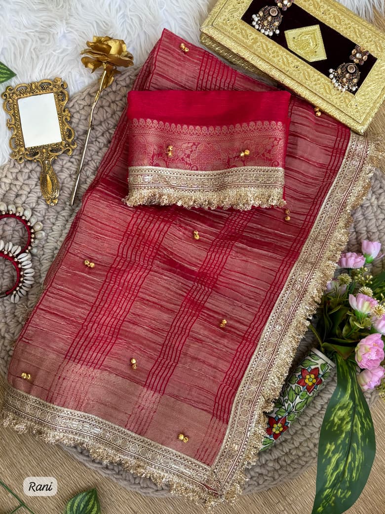 SM Designer Fendy Chiffon Party Wear Saree with Ghungroo Lace Work Blouse