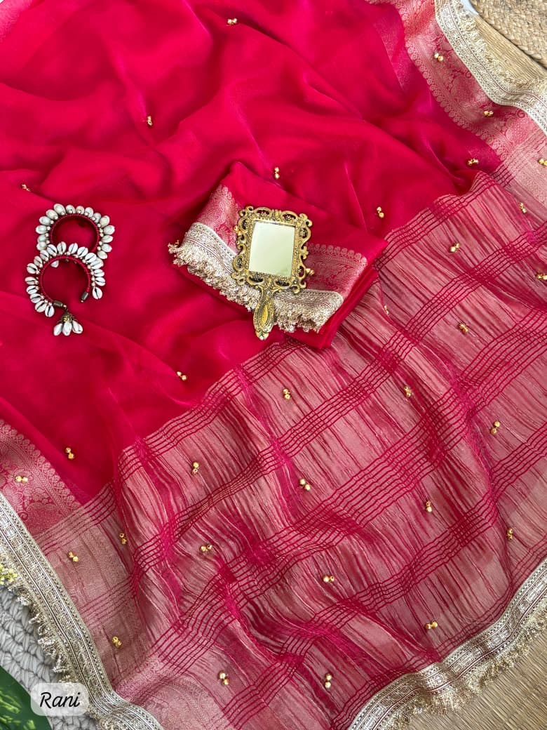 SM Designer Fendy Chiffon Party Wear Saree with Ghungroo Lace Work Blouse