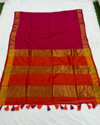SM Festive Modal Cotton Saree with Contrast Blouse and Tassel Work