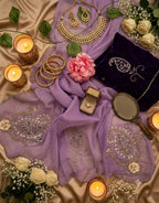 SM Maharani Pure Soft Shimmer Silk Saree with Hand Cutdana Moti Work and Velvet Blouse