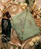SM Maharani Pure Soft Shimmer Silk Saree with Hand Cutdana Moti Work and Velvet Blouse