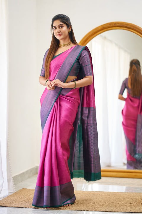 SM Soft Lichi Silk Saree with Rich Jacquard Pallu