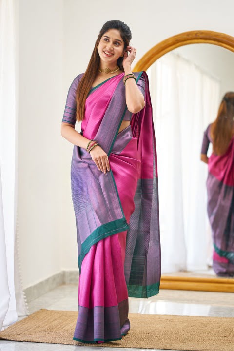 SM Soft Lichi Silk Saree with Rich Jacquard Pallu