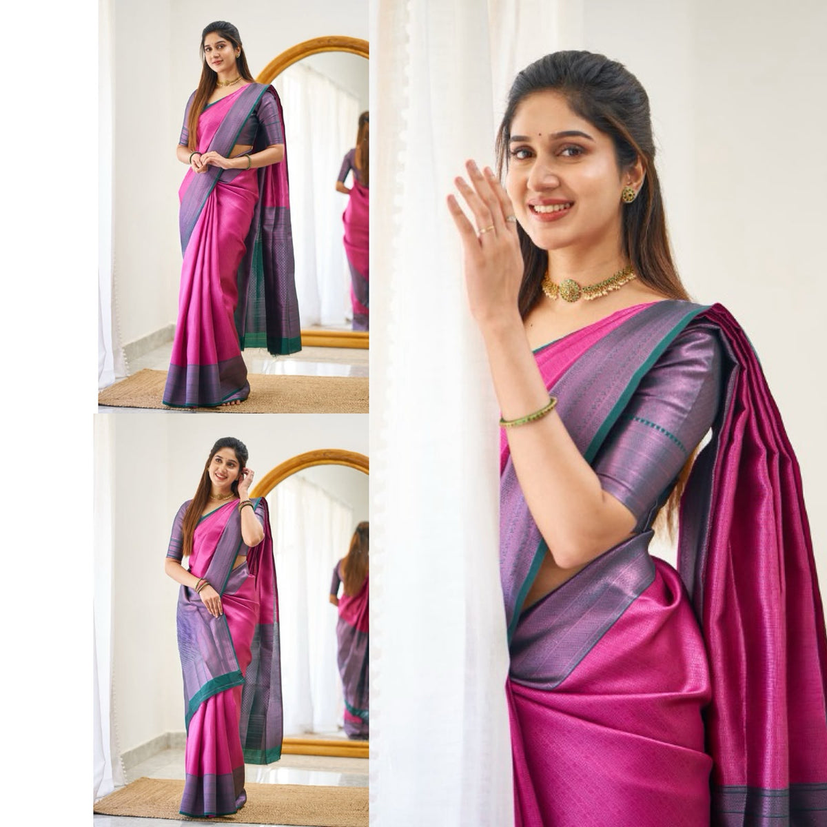 SM Soft Lichi Silk Saree with Rich Jacquard Pallu