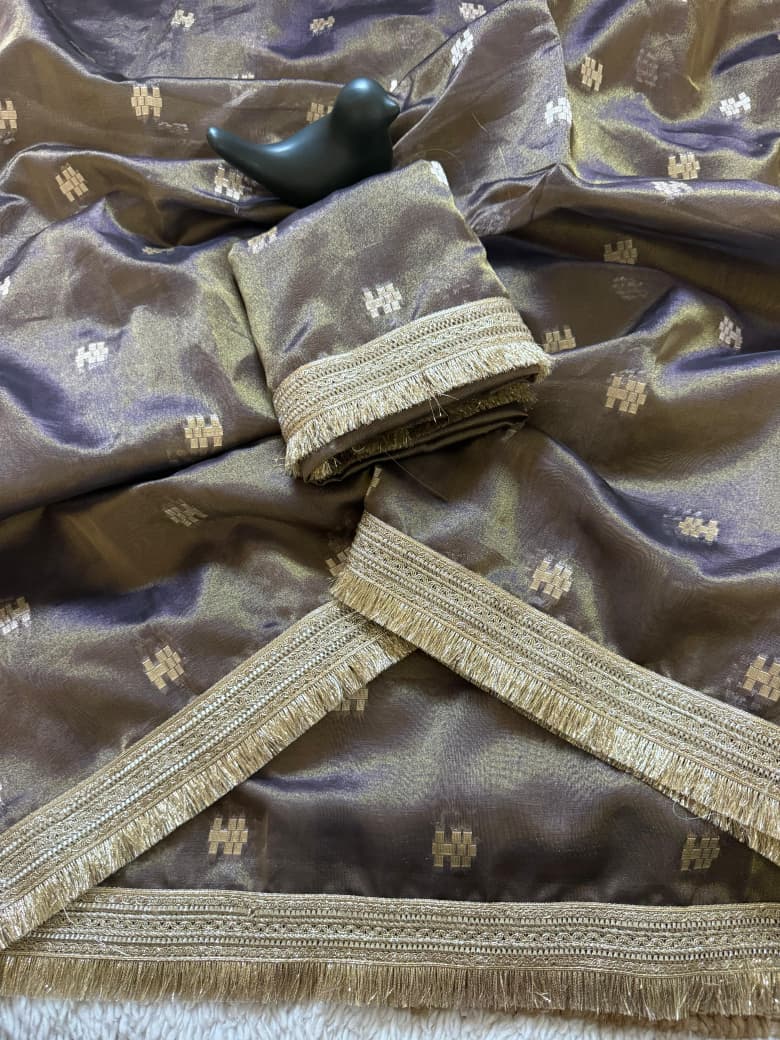 SM Premium Tussar Silk Saree with Woven Jacquard Buti & Sabyasachi-Inspired Designer Lace Border