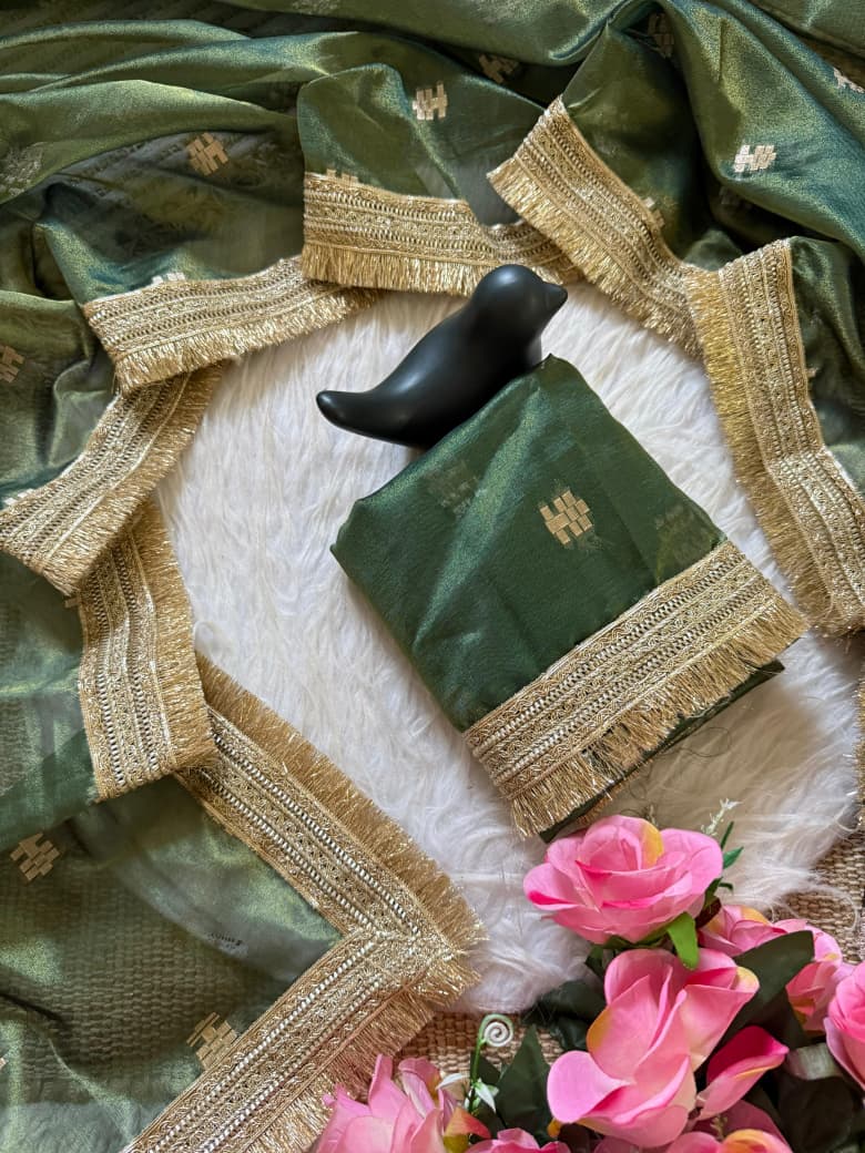 SM Premium Tussar Silk Saree with Woven Jacquard Buti & Sabyasachi-Inspired Designer Lace Border